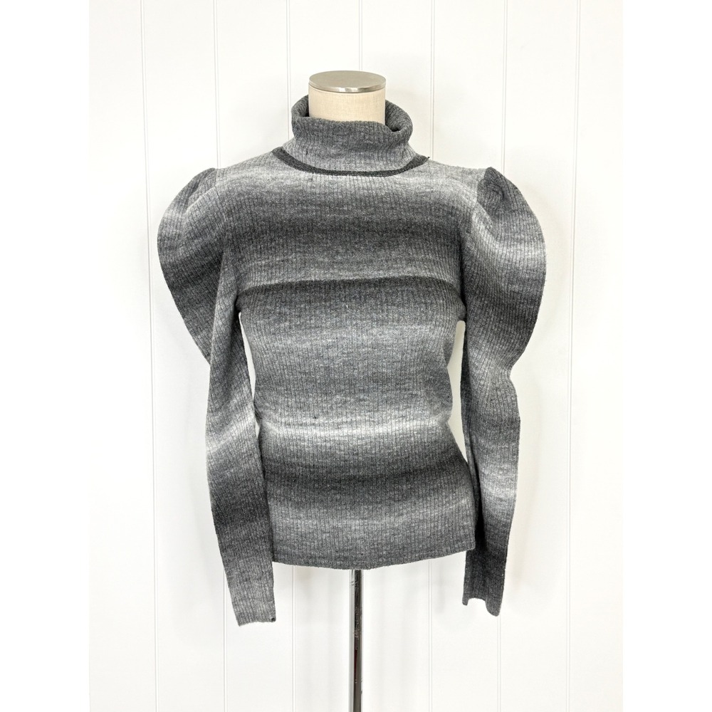 Lea & Viola Ombre Puff Sleeve Turtleneck Sweater NWT Women L Gray Ribbed
